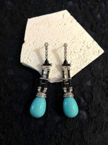 1 par de pendientes vintage con colgante de lágrima de turquesa, joyería elevada y de moda para mujer, adecuado para uso diario - Pendientes colgantes de turquesa con forma de gota de agua - Ver 11