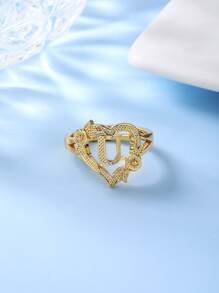 1pc Stylish Adjustable Rings With Heart, Letter, Geometric Pattern Design, Fashion Accessories, Ideal Gift