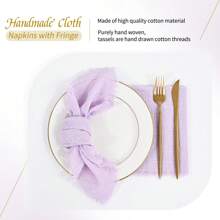 YMHPRIDE 60 Packets Of Napkins Cotton Linen Napkins 16 X 16 Inch Terracotta Cloth Napkins Handmade Tassels Soft Cloth Napkins Washable Country Dinner Cloth Wedding Banquet Table - màu tím nhạt - Xem 5