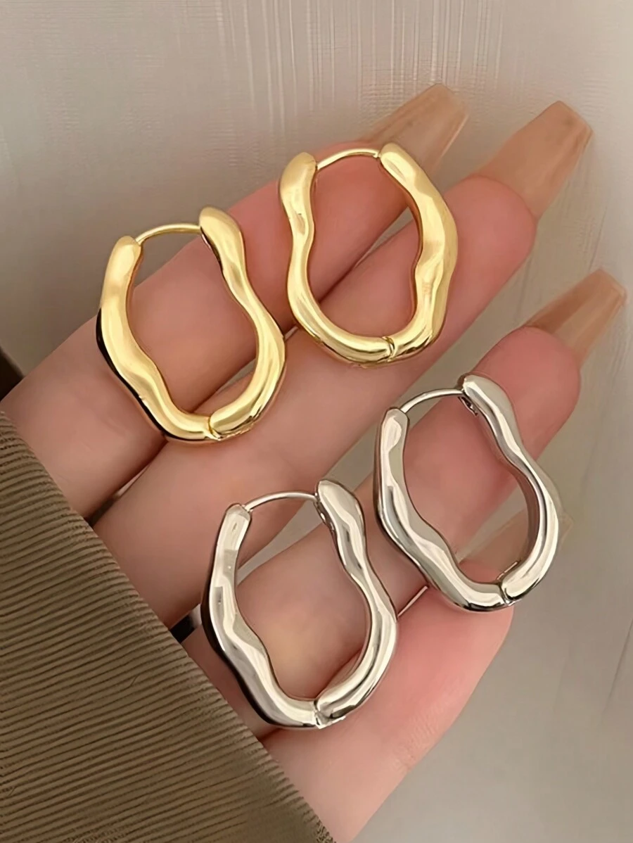 1 Cặp Hoa tai hình chữ U hình học bất đối xứng dành cho nữ, Hoa tai vòng vuông tối giản, Quà tặng trang sức hợp kim nhẹ nhàng, tinh tế, không gây dị ứng, Thích hợp để trang trí và làm phụ kiện hàng ngày - Nhiều màu - Xem 1