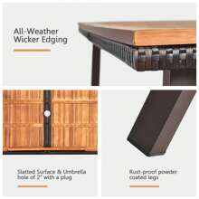 Homasis Rectangle Patio Outdoor Dining Table Acacia Wood Tabletop W/ 2'' Umbrella Hole