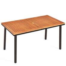 Homasis Rectangle Patio Outdoor Dining Table Acacia Wood Tabletop W/ 2'' Umbrella Hole