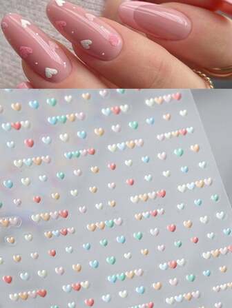 1 Sheet 5D Stereo Heart Nail Art Stickers, Valentine's Day Nail Stickers, Self-Adhesive Nail Art Decals, DIY Nail Decoration