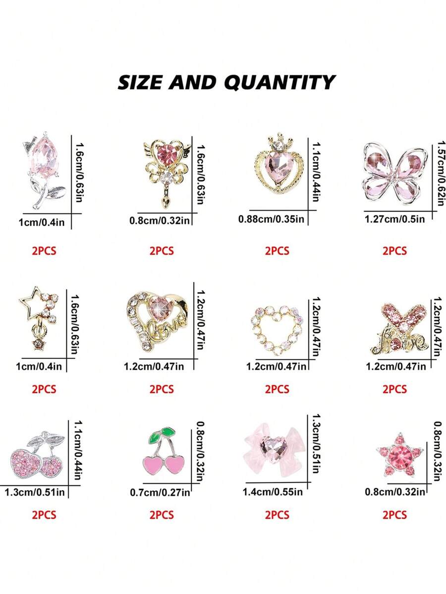 Y2K 3D Alloy Hearts Stars Bows Nail Charms - thumbnail 3
