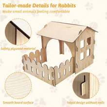 1pcWooden Rabbit Castle Hideout With Fence, Small Animal Rest And Play House Hideaway With Window Detachable Rabbit Bed Hut Bunny Castle For Indoor Chinchilla Guinea Pig Hedgehog - Multicolor - View 3