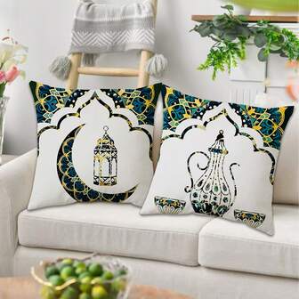 2 fundas de cojín con estampado de luna y copa de vino sobre fondo verde, duraderas y de tacto suave, adecuadas para decorar patio, jardín, muebles de exterior, todas las estaciones, cojines para sofá de sala de estar (sin relleno de cojín) 18"X18" (45cm*45cm)*2 PIEZAS