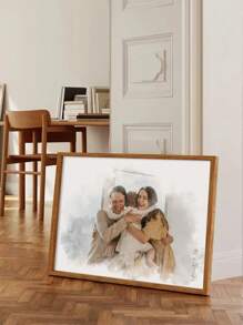 1 pieza Póster de lienzo de acuarela personalizado sin marco, fusión realista de diferentes fotos, agrega a un ser querido fallecido a la foto, crea tu propia impresión de arte de pared, retrato familiar a partir de fotos, retrato conmemorativo, Día de San Valentín, Decoración del Día de San Valentín, Regalos de cumpleaños, Graduación