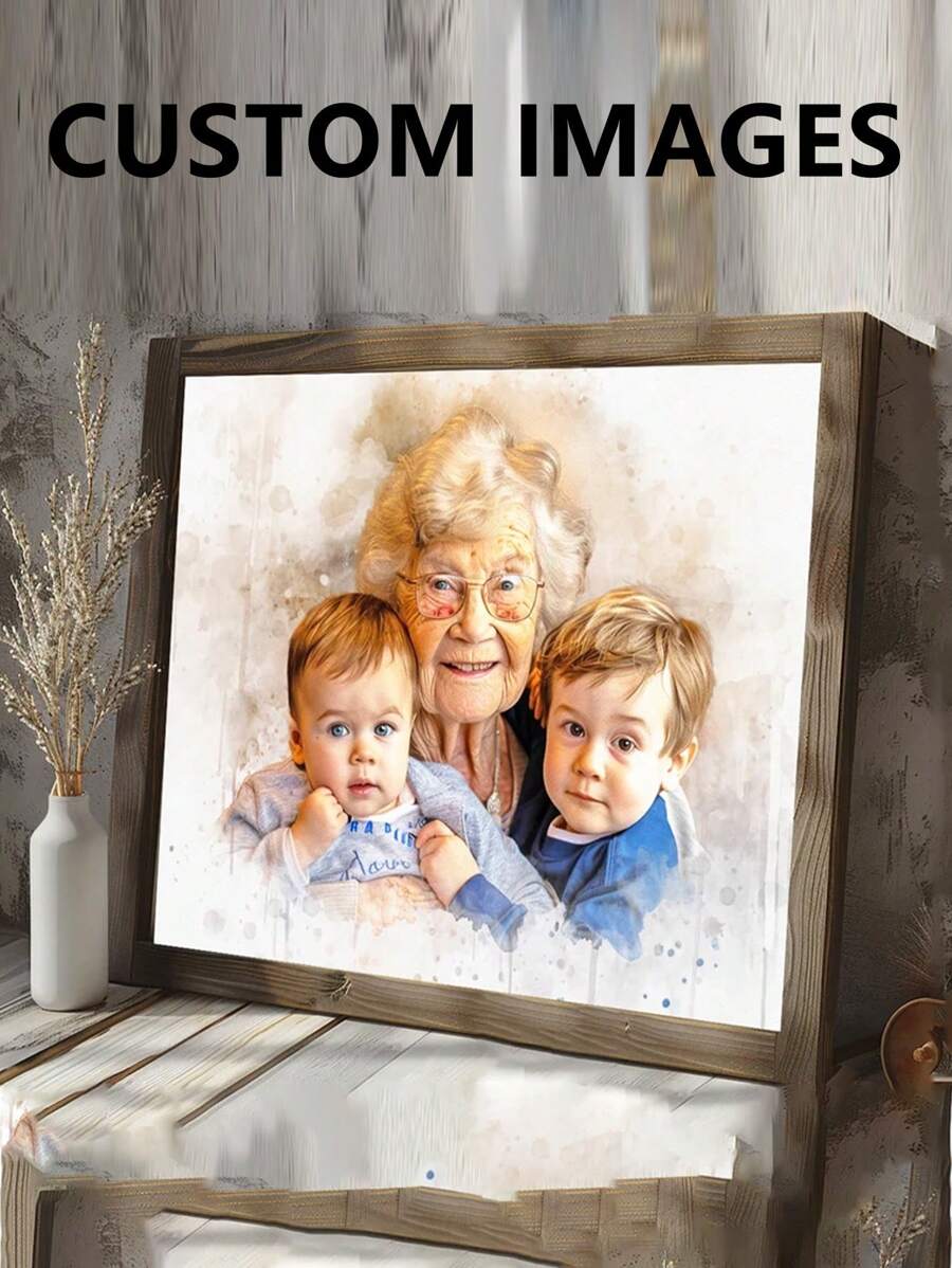 1 pieza Póster de lienzo de acuarela personalizado sin marco, fusión realista de diferentes fotos, agrega a un ser querido fallecido a la foto, crea tu propia impresión de arte de pared, retrato familiar a partir de fotos, retrato conmemorativo, Día de San Valentín, Decoración del Día de San Valentín, Regalos de cumpleaños, Graduación