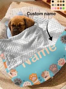 1pc Customized Cat/Dog Blanket With Name, Paw Print, Double-Layer Dotted Pet Blanket, Memorial Gift, Soft Name Blanket, Personalized Pet Gift, Christmas Blanket Gift, Best Friend Blanket