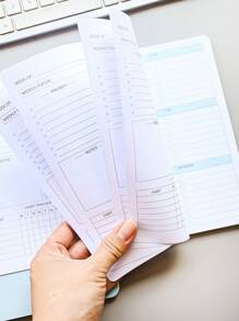 دفتر مخطط أسبوعي غير مؤرخ، جدول زمني يومي، أجندة، مخطط أهداف مع متتبع العادات للنساء، لوازم مدرسية، عودة إلى المدرسة