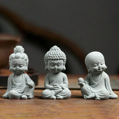 1pc/3pcs 树脂禅笑佛像、微型花园佛像、盆景假山庭院及居家办公室静心摆件冥想摆件、茶室桌面摆件、鱼缸摆件