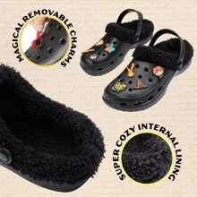 Harry Potter Clogs Winter Fleece Lining & Removable Charms Warm Slip On Garden Shoes Strap - Black - View 2