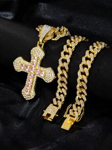 1pc Men's New Arrival Oversized Cross Pendant Necklace, Creative European & American Style Diamond Encrusted Metal Cross Design, Versatile For Everyday Wear For Both Men And Women - Various - View 15