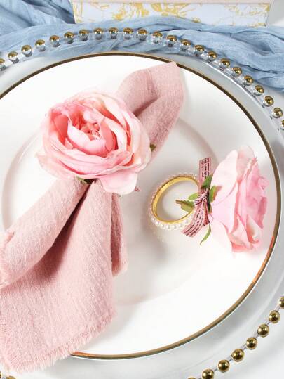 1-12 pièces Anneaux de serviette en rose réalistes faits à la main, convenant pour dîner, mariage, Thanksgiving, usage quotidien