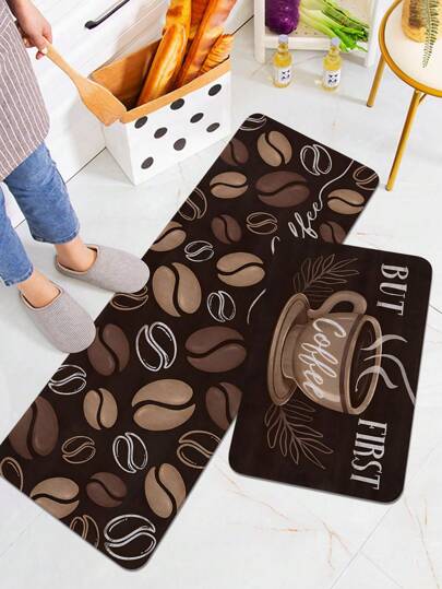 1/2 قطعة سجادة مطبوعة بطباعة قهوة عتيقة، سجادة مستطيلة ناعمة وفاخرة مانعة للانزلاق للمطبخ وغرفة المعيشة وغرفة الطعام