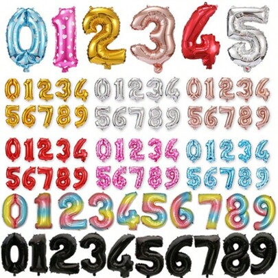 Palloncini a forma di numeri da 0 a 9 da 16 pollici, nei colori oro, argento, oro rosa, rosa, blu, nero e rosso. Palloncini in film metallico autosigillante in poliestere e alluminio, adatti per decorazioni, banner e appendimento. Adatto per feste di compleanno, fidanzamenti, anniversari, festa di nascità, celebrazioni, compleanni per adulti, sorprese, matrimoni, festività, eventi sportivi