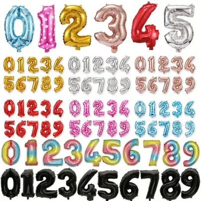 16 英寸数字气球 0-9，颜色有金色、银色、玫瑰金、粉色、蓝色、黑色、红色。自封金属箔聚酯薄膜铝箔数字气球，适用于装饰、横幅、悬挂。适用于生日派对、订婚、周年纪念、迎婴派对、庆典、成人生日、惊喜、婚礼、节日、体育赛事装饰