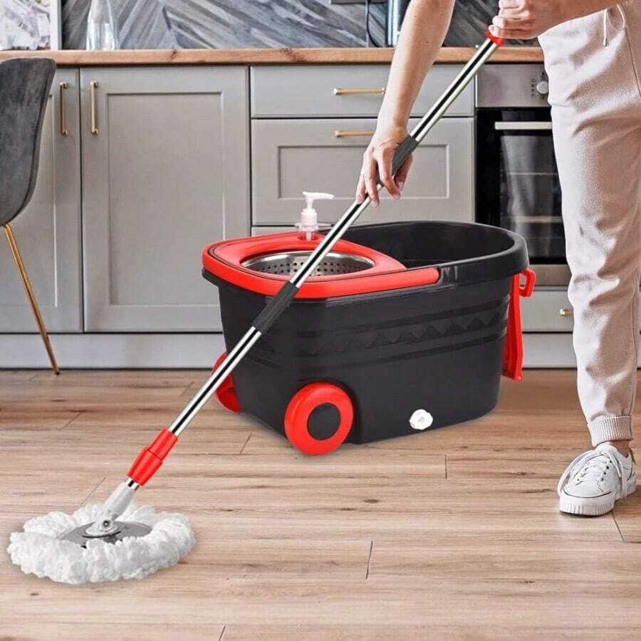 Mop And Bucket Set,360° Mop And Bucket With Wringer Set Extendable Handle,Mops Bucket Floor Cleaning System With 3 Microfiber Replacement Head Refills For Home Cleaning - màu đen - Xem 1
