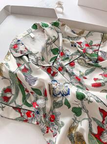 2 pezzi/set Pigiama estivo donna con stampa di piante, maniche corte e pantaloncini, set di pigiami leggeri per primavera/estate