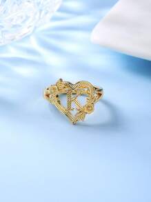1pc Stylish Adjustable Rings With Heart, Letter, Geometric Pattern Design, Fashion Accessories, Ideal Gift