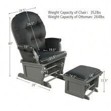 Homasis Wood Glider & Ottoman Cushion Set Baby Nursery Rocking Chair - Dark Grey - View 10