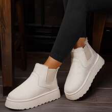 Suede Winter Platform Boots For Women With Faux Fur Lining - trắng - Xem 4