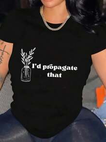 Women I'd Propagate That Pattern Shirt Cotton T-Shirt Soft Breathable Comfort-Fit Crew Neck Tee - Black - View 1