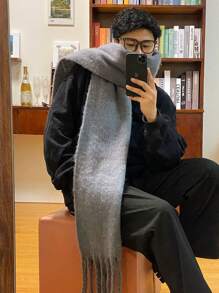 1 件男士长围巾，简约设计，百搭，适合情侣，温暖羊毛，带流苏的多功能披肩，时尚男士礼物
