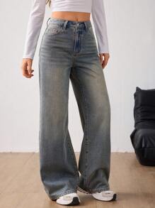 新款高品质修身阔腿牛仔裤，时尚休闲破洞复古宽松百搭牛仔裤女