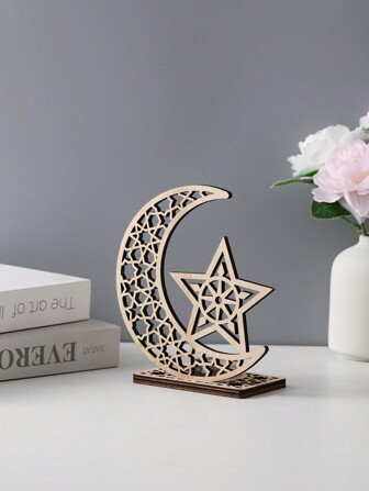 1pc Wooden Creative Hollow Star Moon Candle Holder, Decorative Ornament For Home, Living Room, Bedroom, Office, Hotel, Holiday Decoration, Christmas, Valentine's Day, Mother's Day, Thanksgiving, Best Holiday Gift