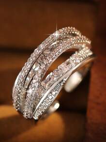 1 pieza Anillo abierto de lujo con diseño simple anudado y circonita única para uso diario de mujeres y niñas, joyería