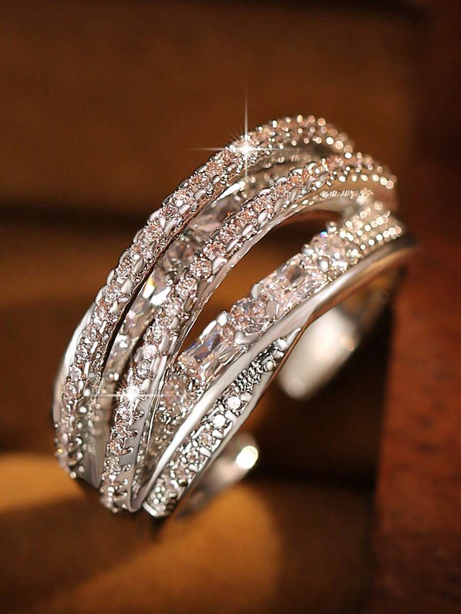 1 pieza Anillo abierto de lujo con diseño simple anudado y circonita única para uso diario de mujeres y niñas, joyería