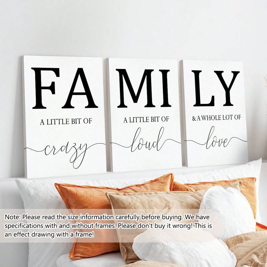 3pcs Simple Black White Family Wall Poster, Wall Canvas, Canvas Painting Wooden Frame - Thickness 1.5cm Posters,Wall Art,Room Decoration Stuff - Multicolor - View 1
