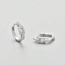 1 Pair S925 Sterling Silver Classic Minimalist Earrings, Unique Design With Zirconia Micro-Inlaid Chain Ear Hooks, Suitable For Women, Gift Box Packaging - Diamond Chain Earrings - View 4