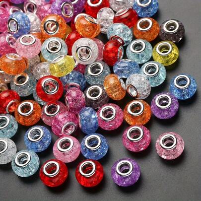 50/100pcs Silicone Large Hole Beads - Assorted Crack Acrylic Spacer Beads, Suitable For DIY Bracelets, Necklaces, Keychains - Durable Jewelry Making Supplies