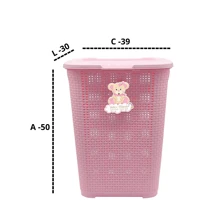 Kit Quarto do Bebê Organizador Infantil em Rattan com Cesto, Lixeiras, Caixas Multiuso e Dispensador de Sabonete - Rosa chiclete - Visão 3