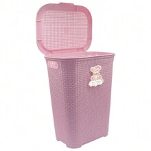 Kit Quarto do Bebê Organizador Infantil em Rattan com Cesto, Lixeiras, Caixas Multiuso e Dispensador de Sabonete - Rosa chiclete - Visão 2