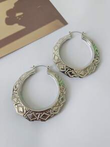 1 Pair Exaggerated Hiphop Boho Style Metal Rhombus Decor Round Earrings, Suitable For Women Daily Wear, Diameter 2.52in