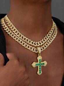 1pc Men's New Arrival Oversized Cross Pendant Necklace, Creative European & American Style Diamond Encrusted Metal Cross Design, Versatile For Everyday Wear For Both Men And Women - Various - View 5