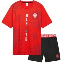 Manchester United F.C. Pyjama Set Short PJ Lounge Comfy Sleepwear Breathable Nightwear Football Gift - Red - View 1