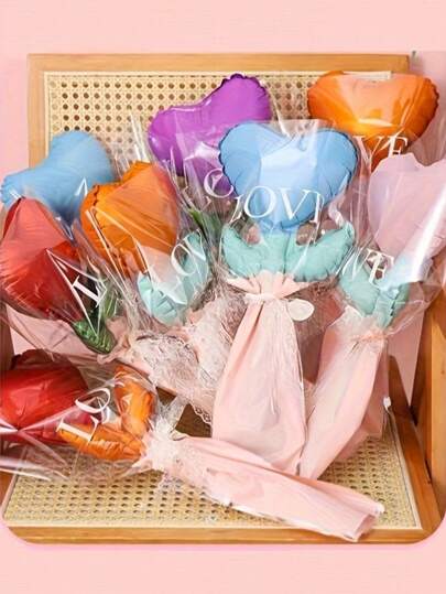 30pcs/Set (10 Balloons, 10 Bags, 10 Strings) Mixed Color Heart Shaped Balloons, Foil Balloon Bouquet, No Power Needed, Suitable For Mother's Day, Valentine's Day, Wedding, Birthday, Home & Kitchen Party Decor