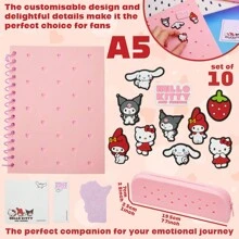 Hello Kitty Customisable A5 Notebook Zipped Pencil Case Kawaii Stationery Set Character Pins Sticky Notes School Supplies Anime Gift - Pink - View 4