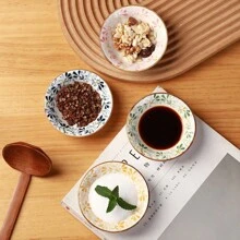 4/8pcs Ceramic Condiment Dishes, Floral Pattern, Sauce Plates, Household Soy Sauce Vinegar Spice Plates For Home Kitchen Restaurant Sushi Bar, Party, Hot Pot, Picnic, Camping, BBQ, Kitchen Dining Accessories,School Supplies - Multicolor - View 5
