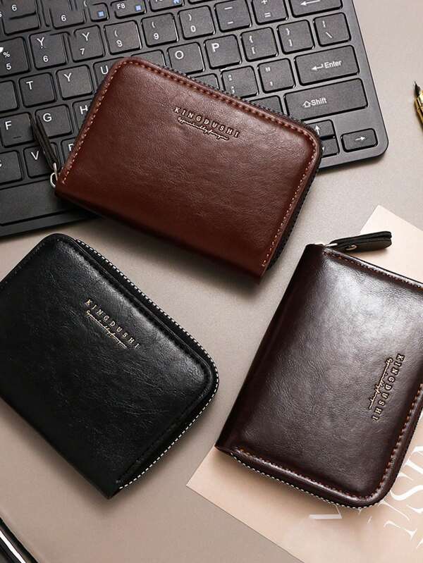 Porta carte di credito uomo in pelle con effetto cerato vintage, design con zip, scomparti multipli, portamonete, regalo perfetto per Festa del Papà, Compleanno, Laurea, con grande capacità e stile casual business
