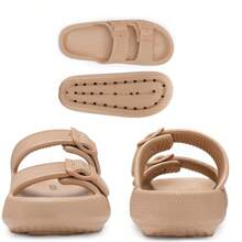 Sandals For Women And Men Pillow Slippers Double Buckle Adjustable Slides EVA Flat Sandals - Brown - View 9