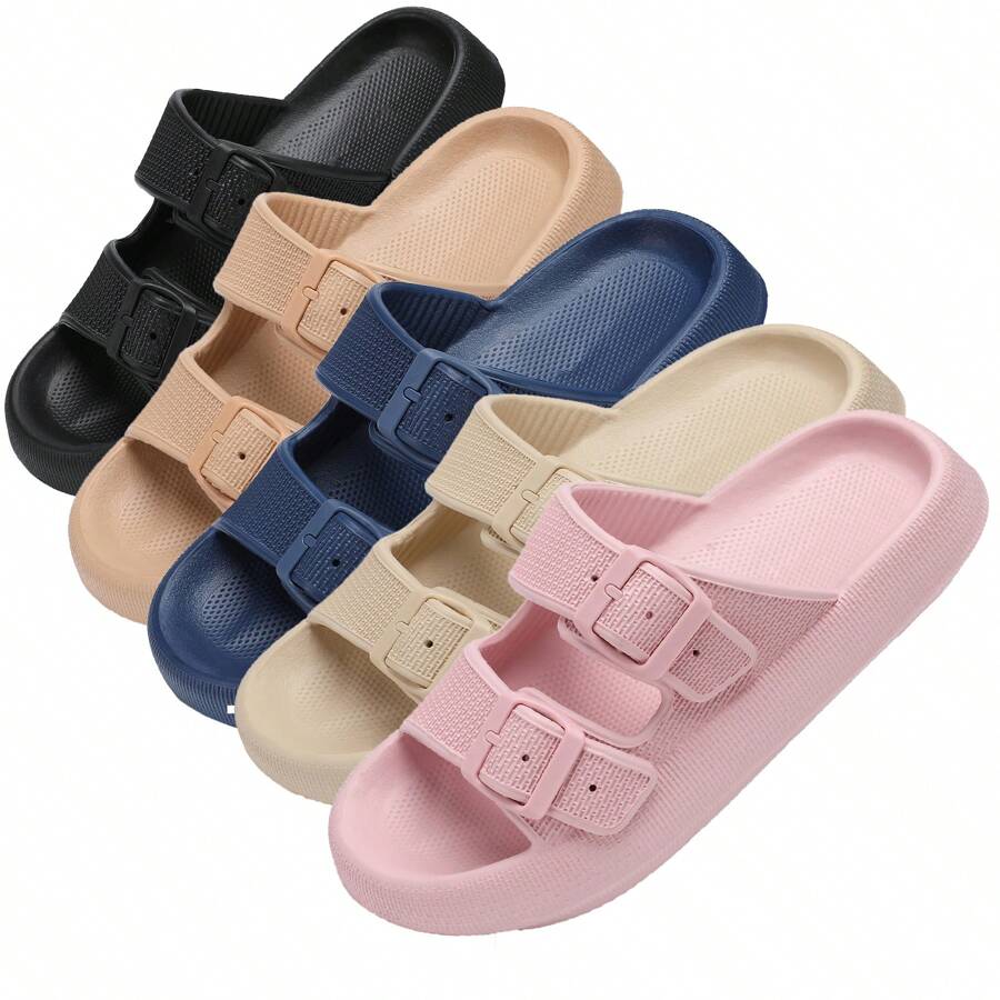 Sandals For Women And Men Pillow Slippers Double Buckle Adjustable Slides EVA Flat Sandals - Brown - View 1