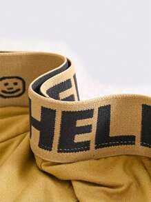 Set de 4 calzoncillos para hombre con diseño asimétrico de letra "HELLO" en la cintura, de colores aleatorios, cómodos y elásticos