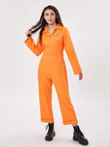 Jail Costumes Letter Print Long Sleeve Prison Jumpsuit For Adults Women Role-Playing Party Cosplay Outfits