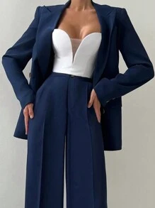 一件装女士性感V领弹力腰修身吊带背心，优雅通勤，透视网纱拼接，适合情人节、圣诞节和新年派对等场合，休闲白色夏季款 - 白色 - 查看 2