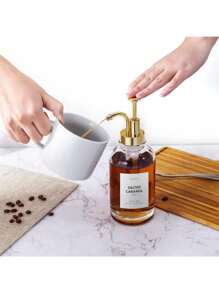 1pc Coffee Syrup Dispenser, Syrup Bottle With Pump, Oil Dispenser, Glass Syrup Bottle With Pump